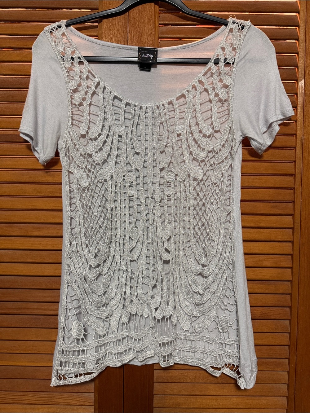 Daytrip White Crochet-Front Short Sleeve Top
